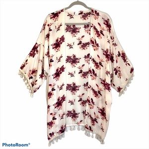 Floral Print Tassel Kaftan Kimono Swim Cover-up